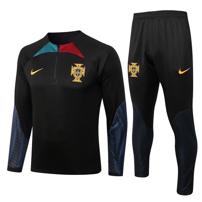 Portugal 2024/25 Black Training Kit – Player Version 1/4 Zip Top & Training Pants | Portugal National Team Training Set