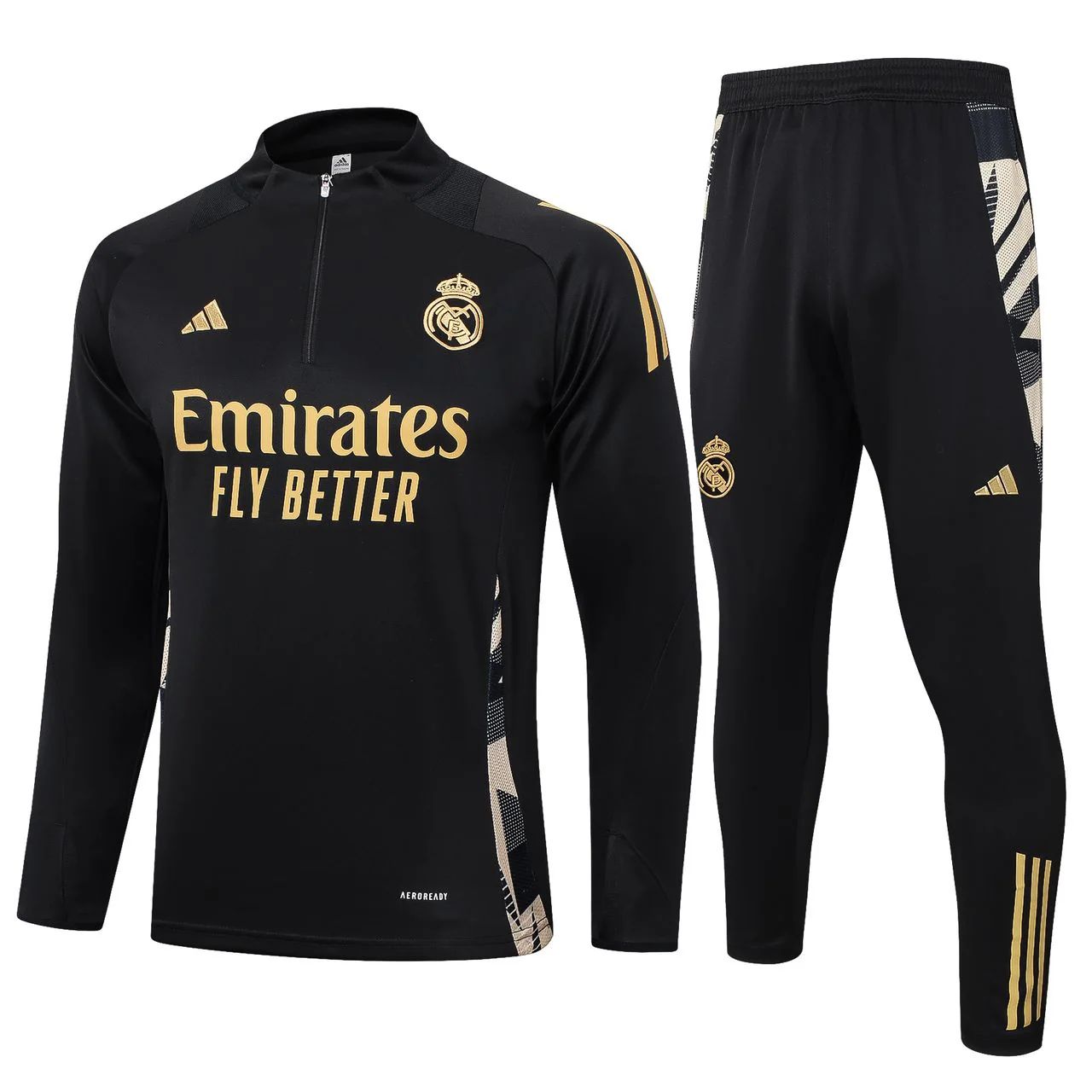 Real Madrid Training Tracksuit 2024/25 Player Version – Black Gold Half Zip Training Set