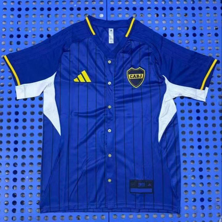 Boca Juniors 2025/26 Retro Baseball Style Fan Jersey – Blue/Yellow Stripes