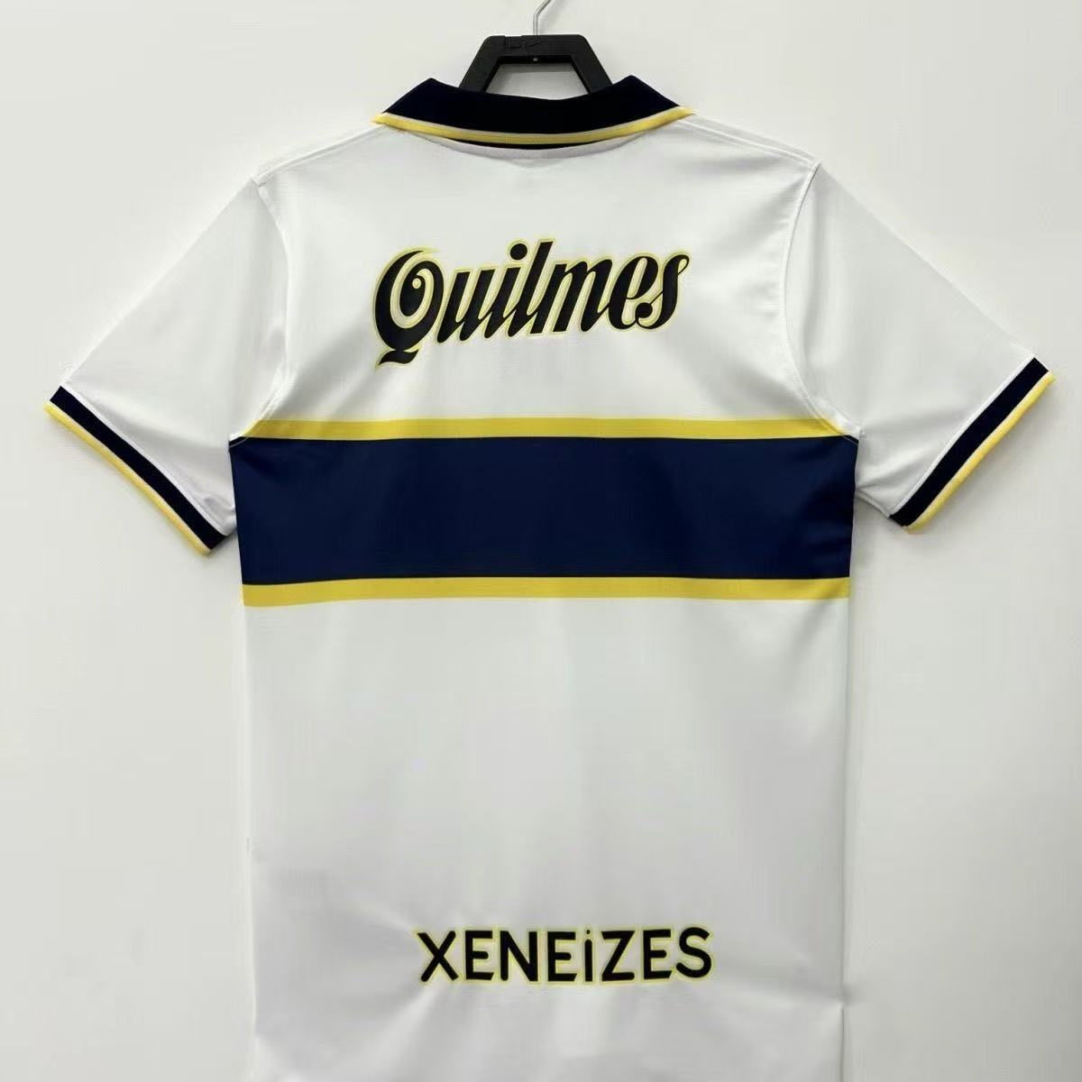 Boca Juniors 1996/97 Away Jersey – White with Navy Band & Yellow Trim Quilmes | Fan Version Short Sleeve