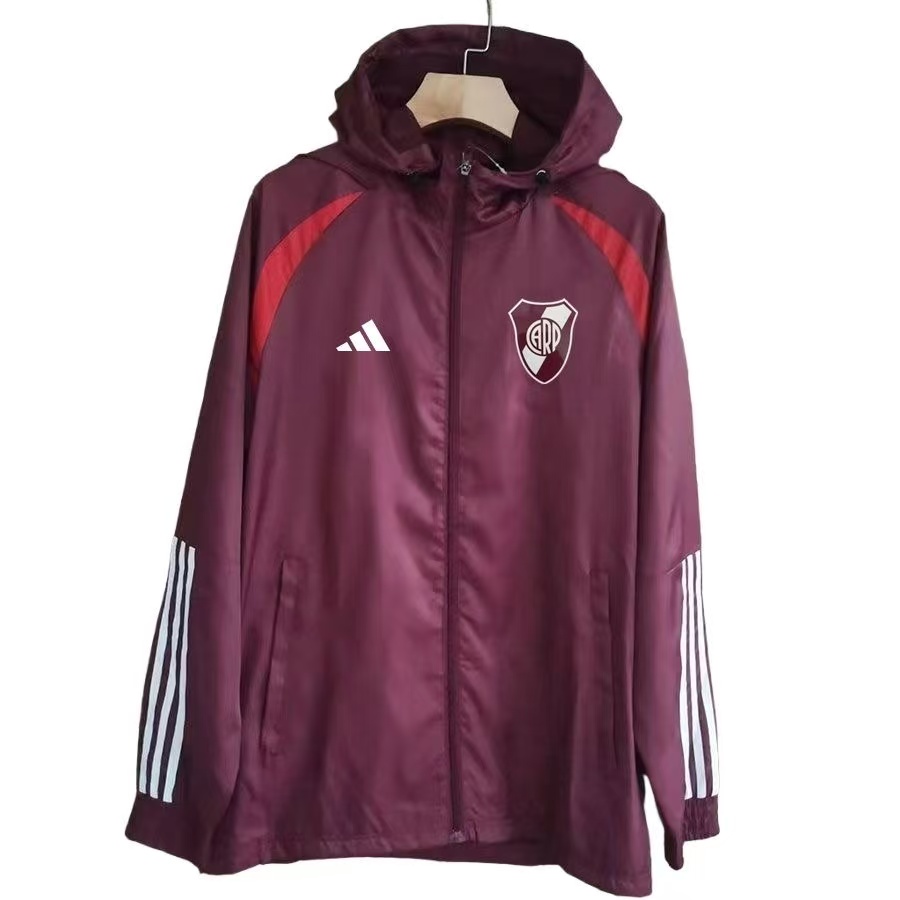River Plate Burgundy Windbreaker Jacket | Adidas Training Hooded Coat