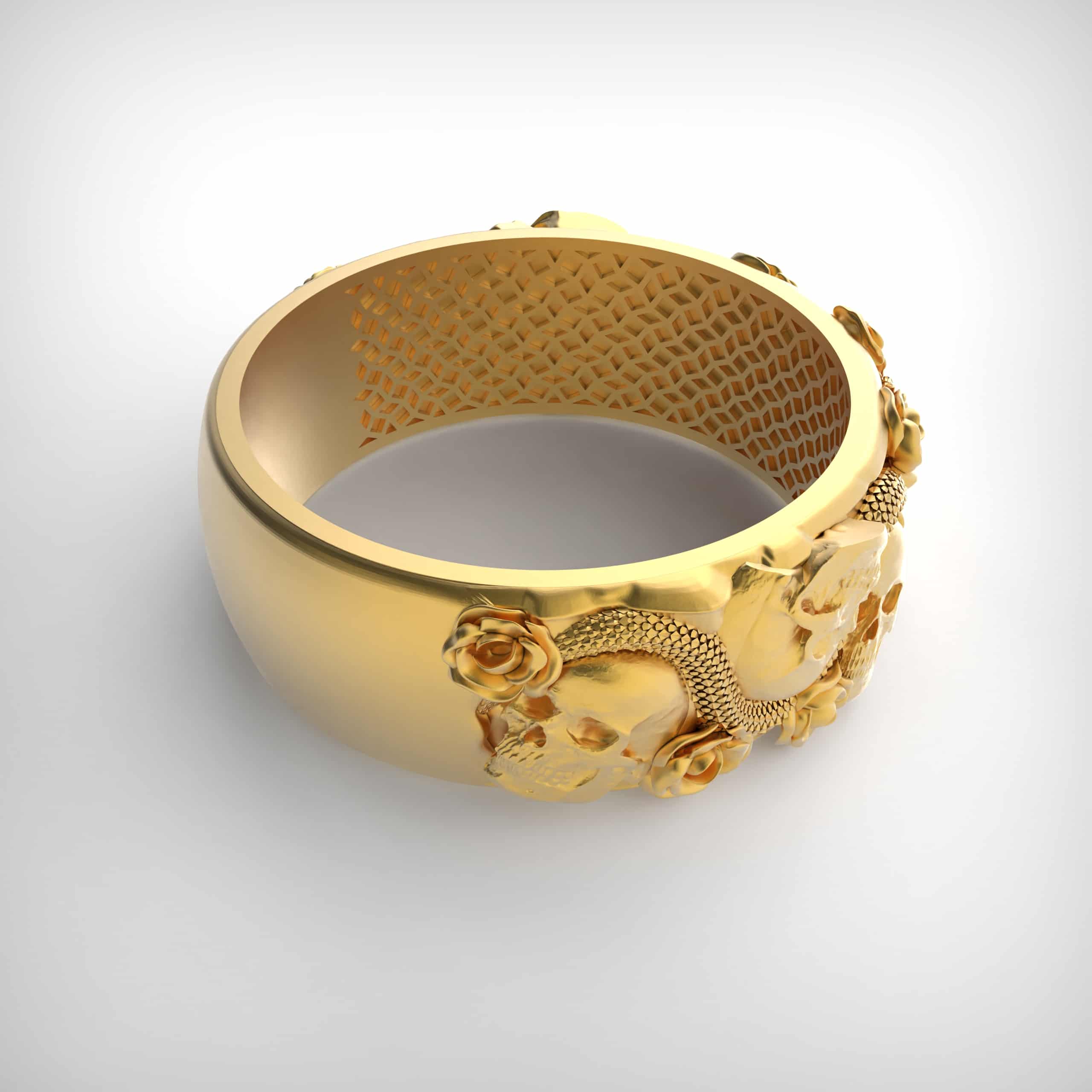 Skull Rose Serpent Band Ring