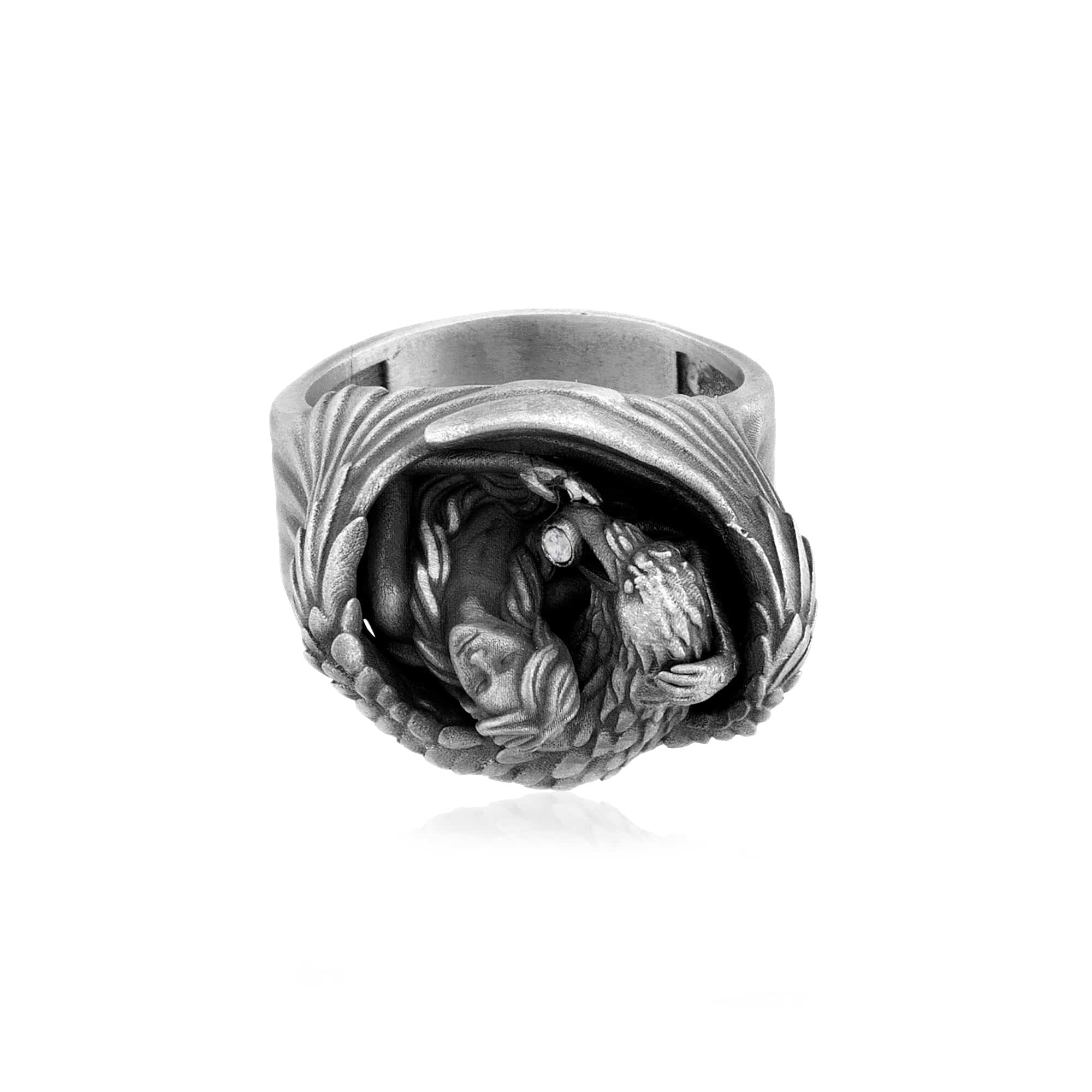 Winged Guardian White Stone Ring