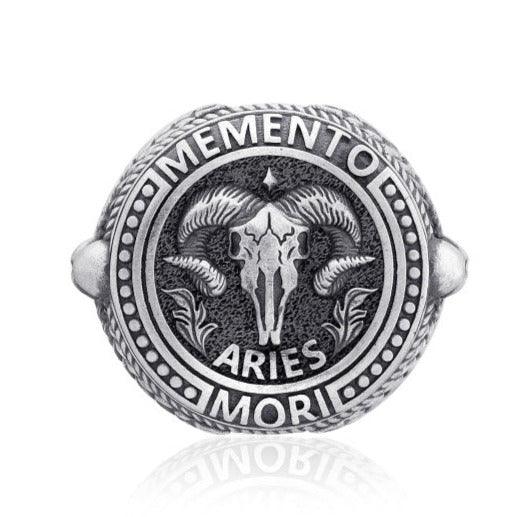 Aries Zodiac Skull Ring