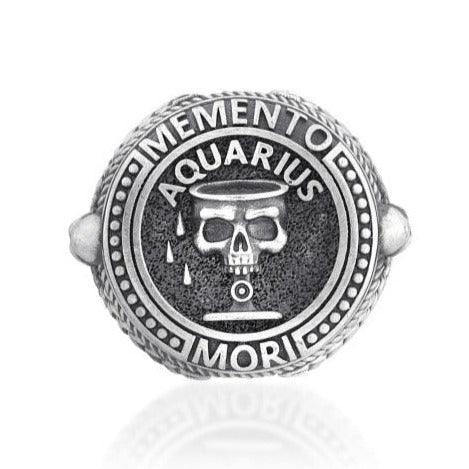 Aquarius Zodiac Skull Ring