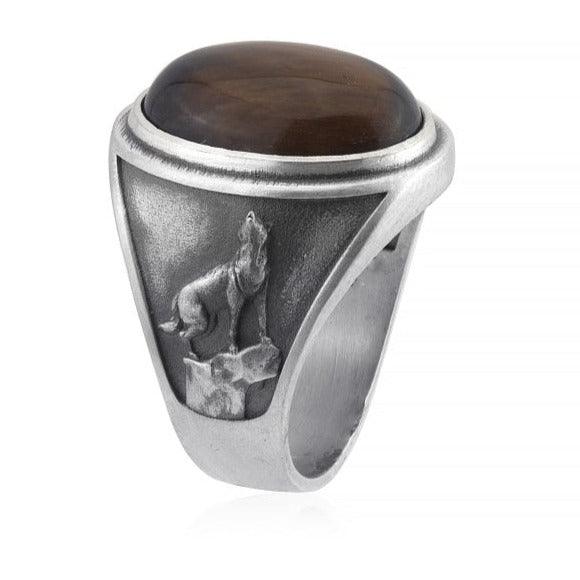 Howling Wolf Tiger Eye Stone Ring