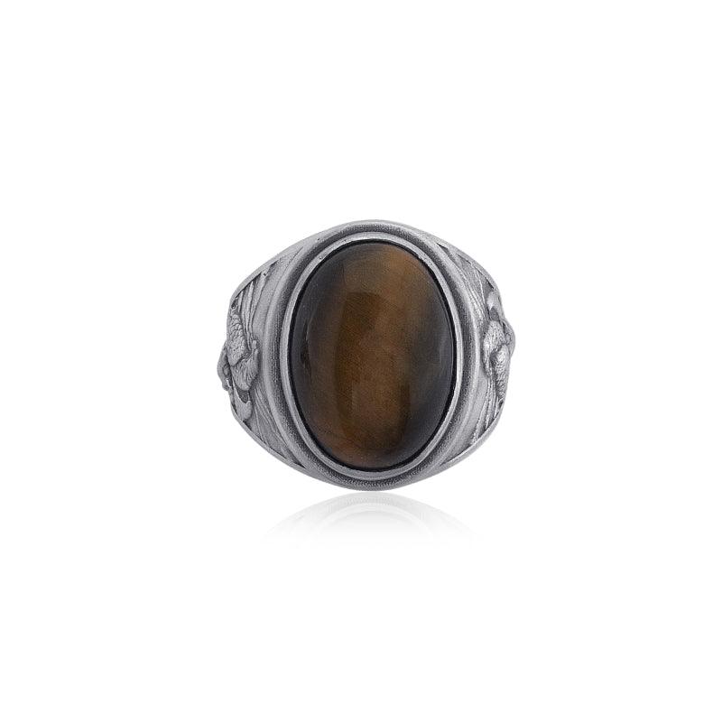 Eagle and Wolf Tiger Eye Ring