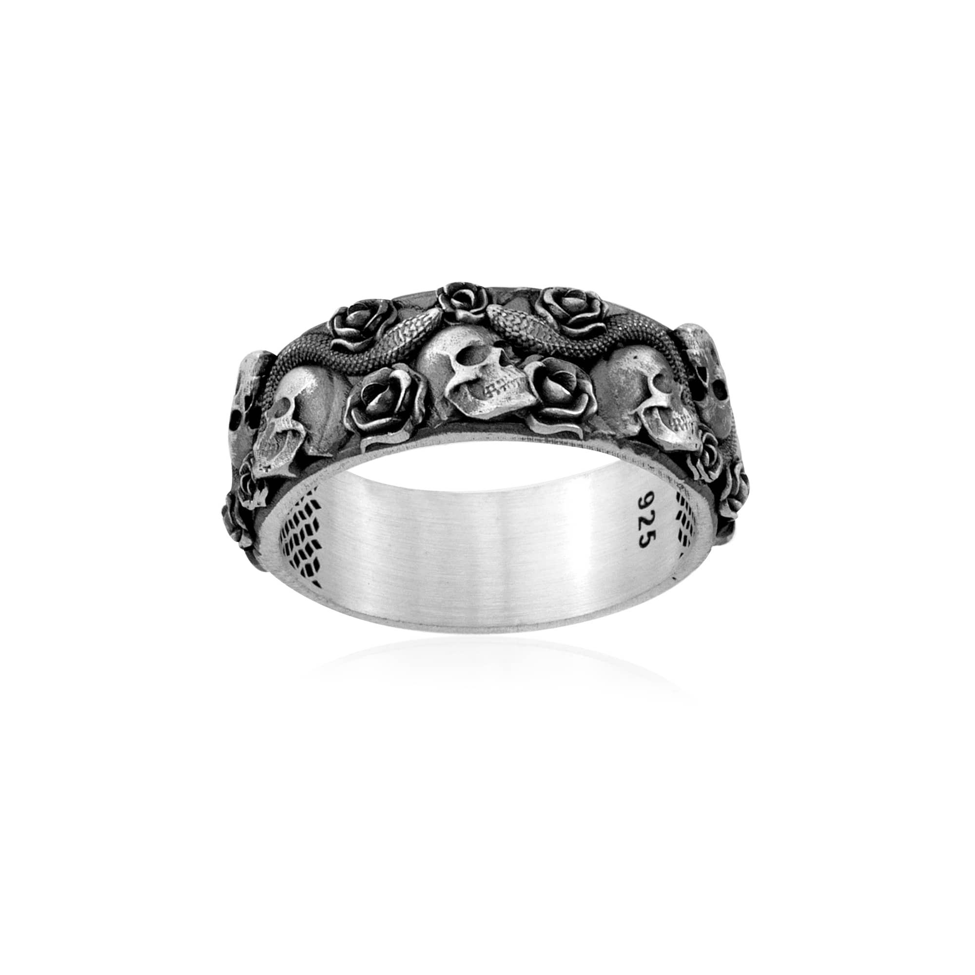 Skull Rose Serpent Band Ring