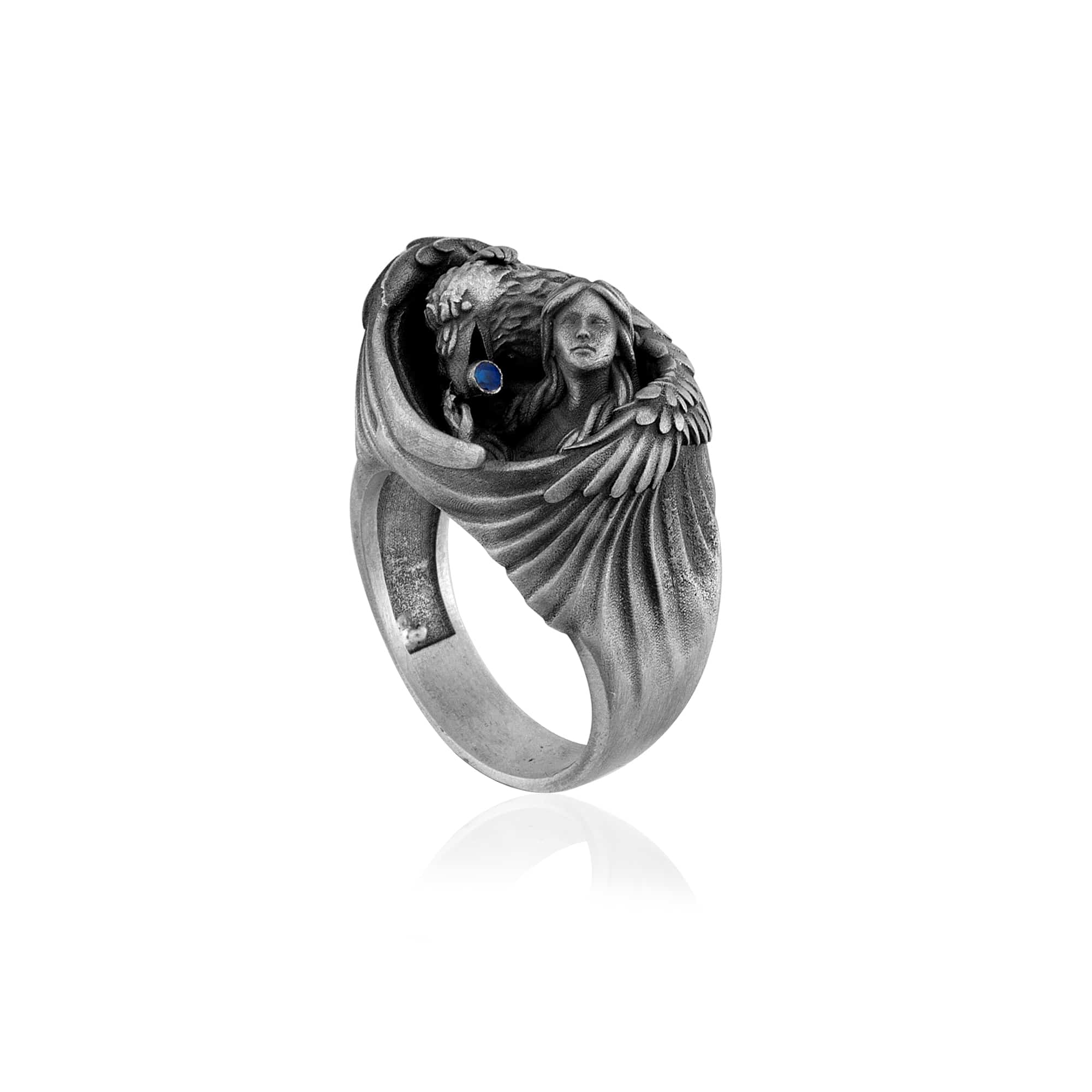 Winged Guardian Blue Stone Ring