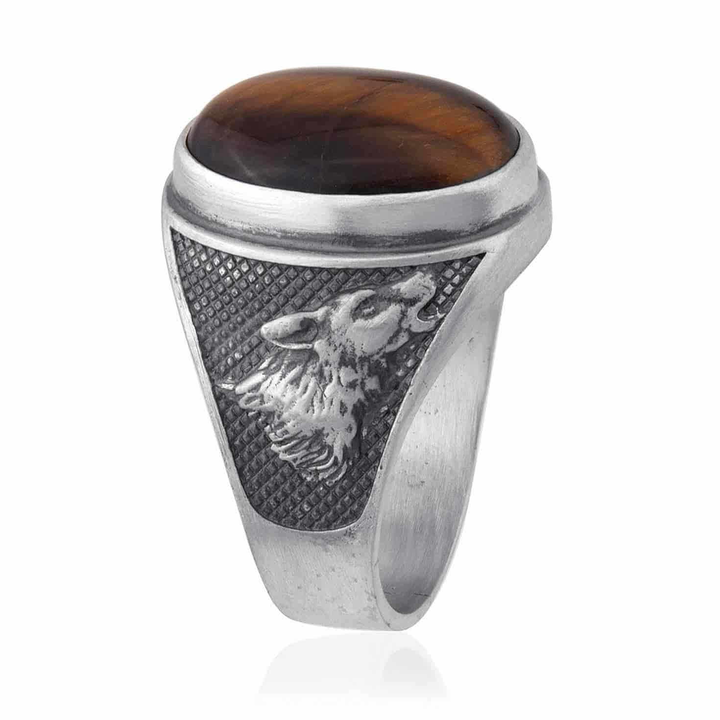 Wolf Tiger Eye Gemstone Ring