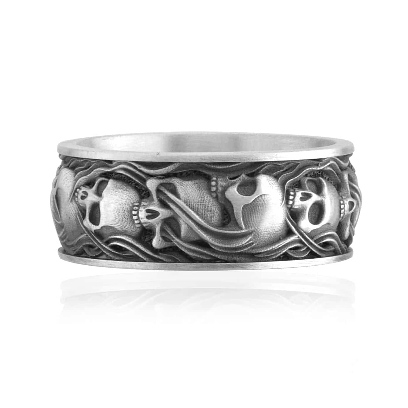 Skull and Smoke Band Ring