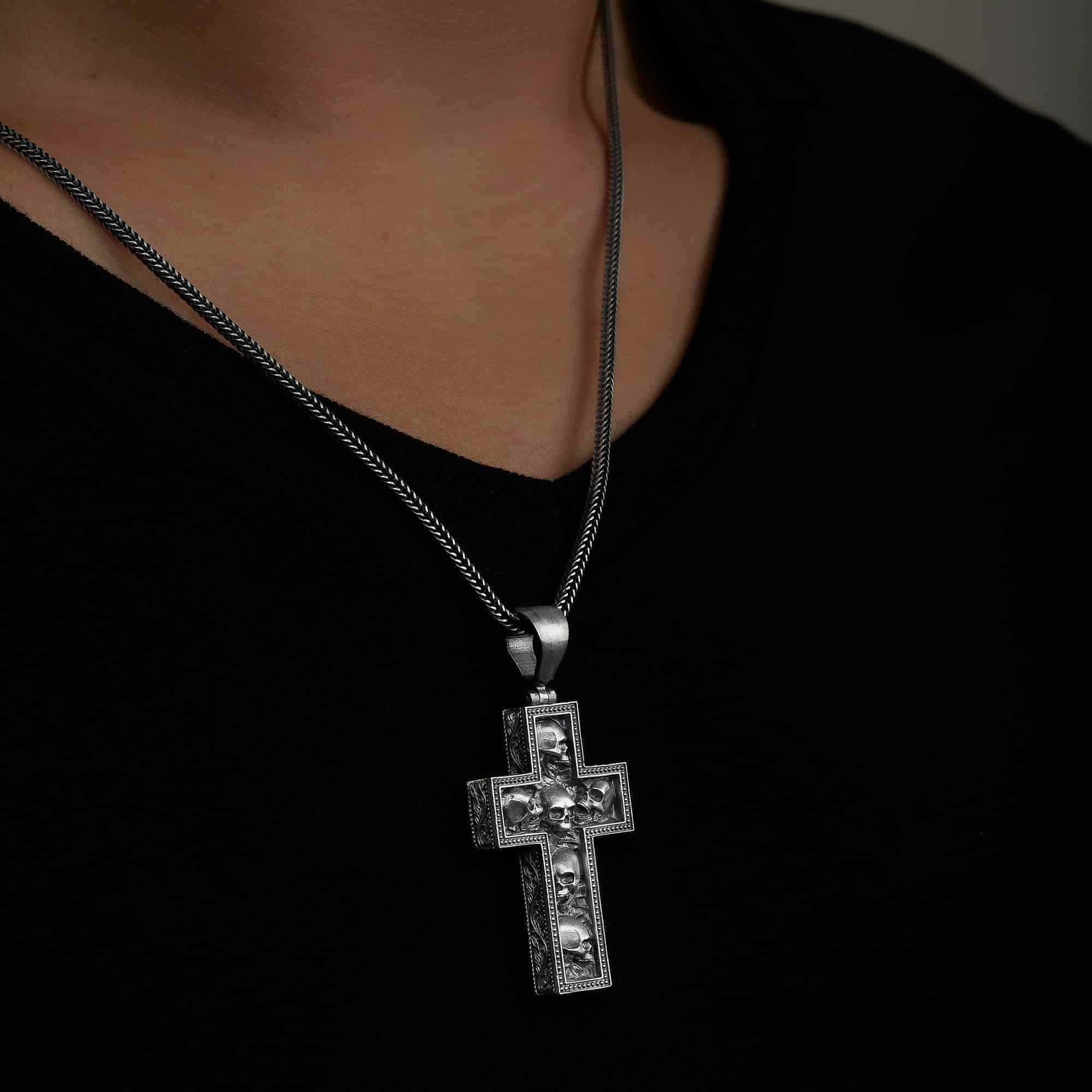 Skulls In Cross Necklace