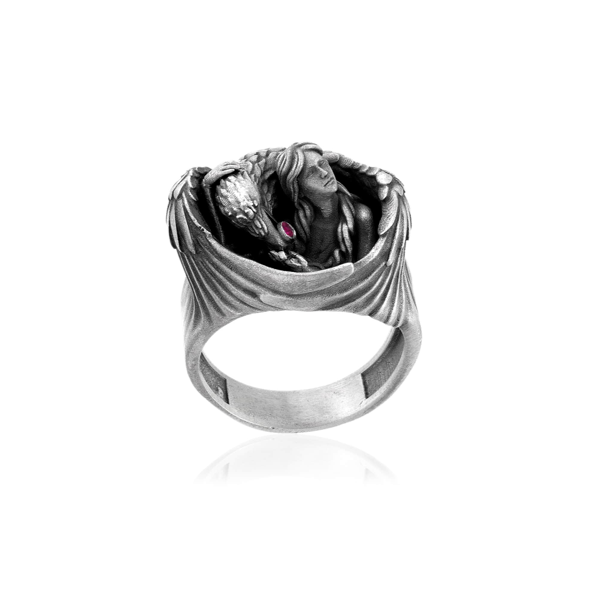 Winged Guardian Pink Stone Ring