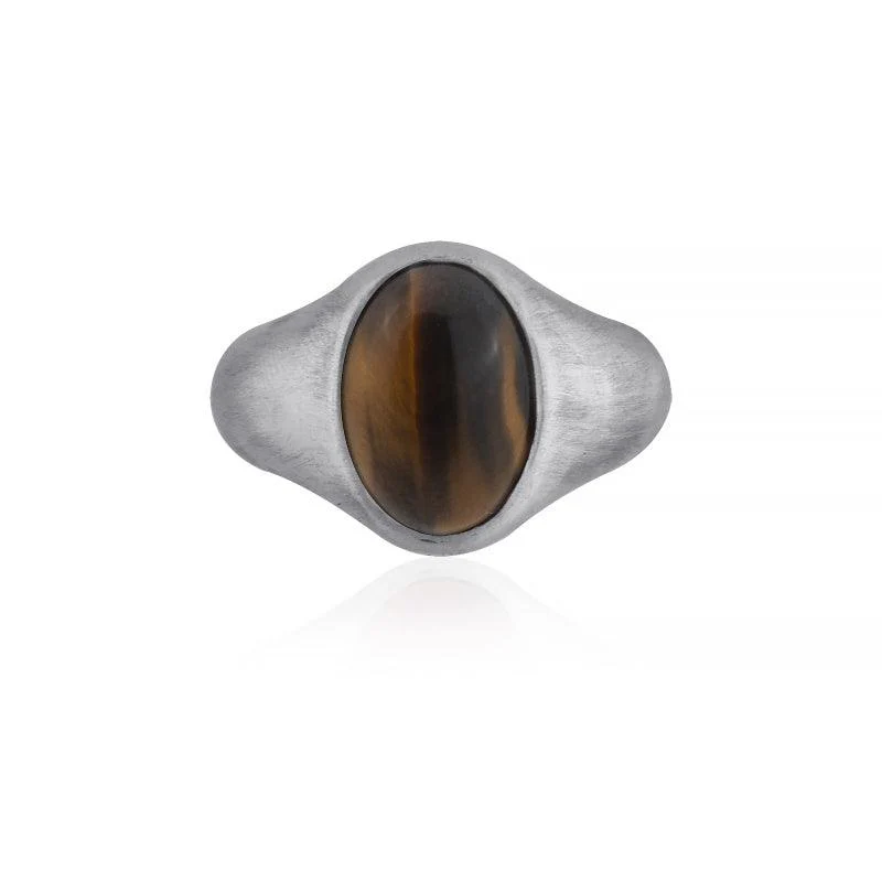 Oval Tiger Eye Signet Ring