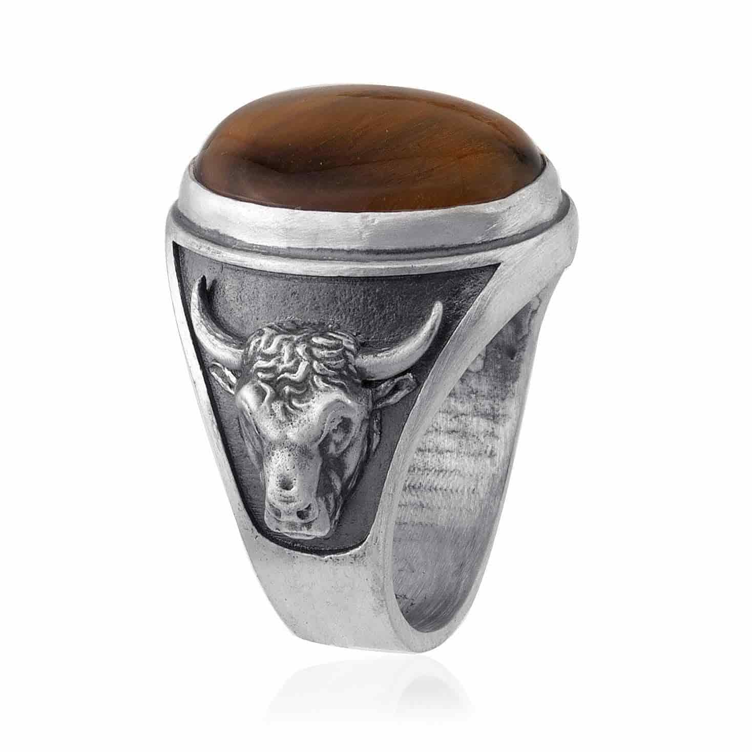 Taurus Bull Tiger Eye Gemstone Ring