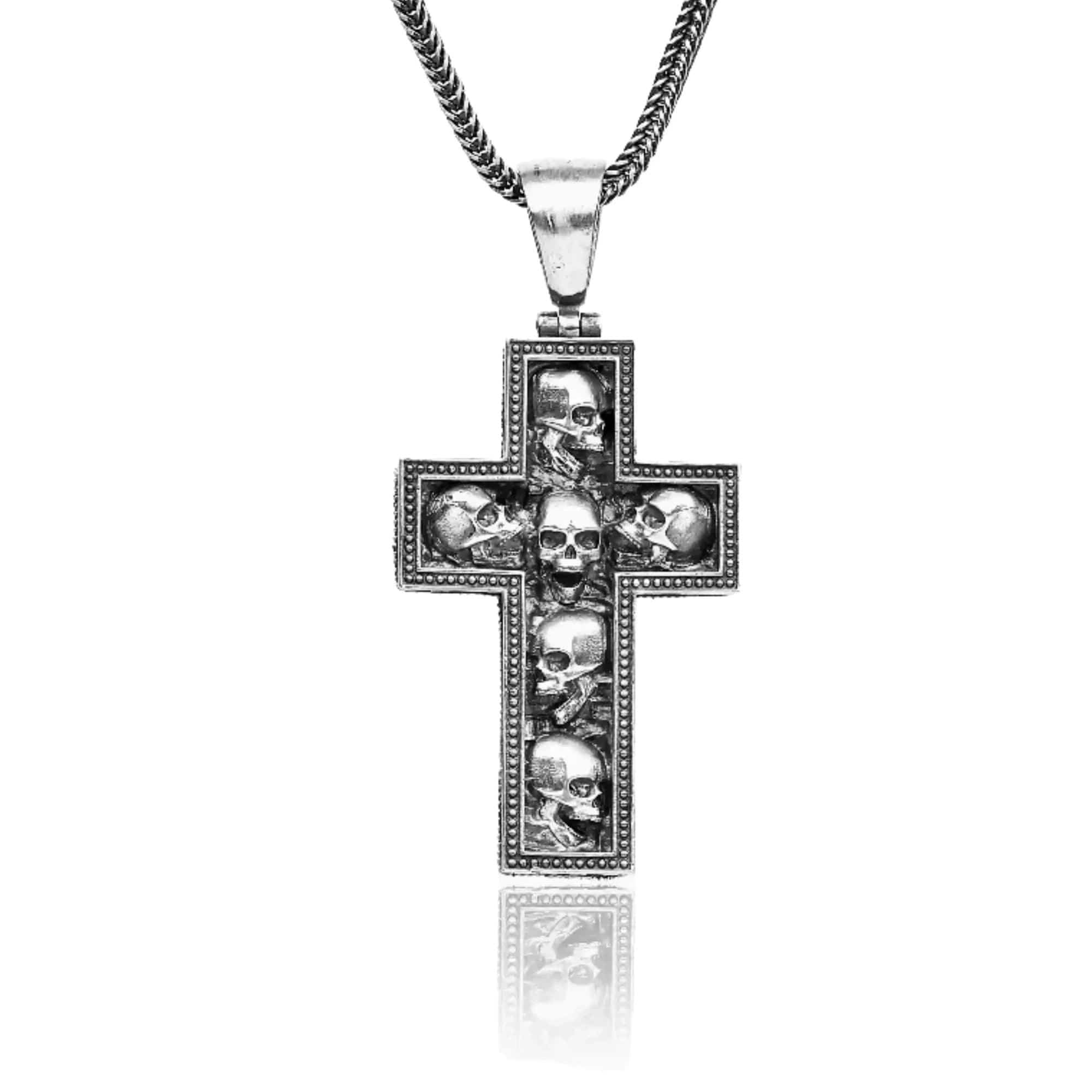 Skulls In Cross Necklace