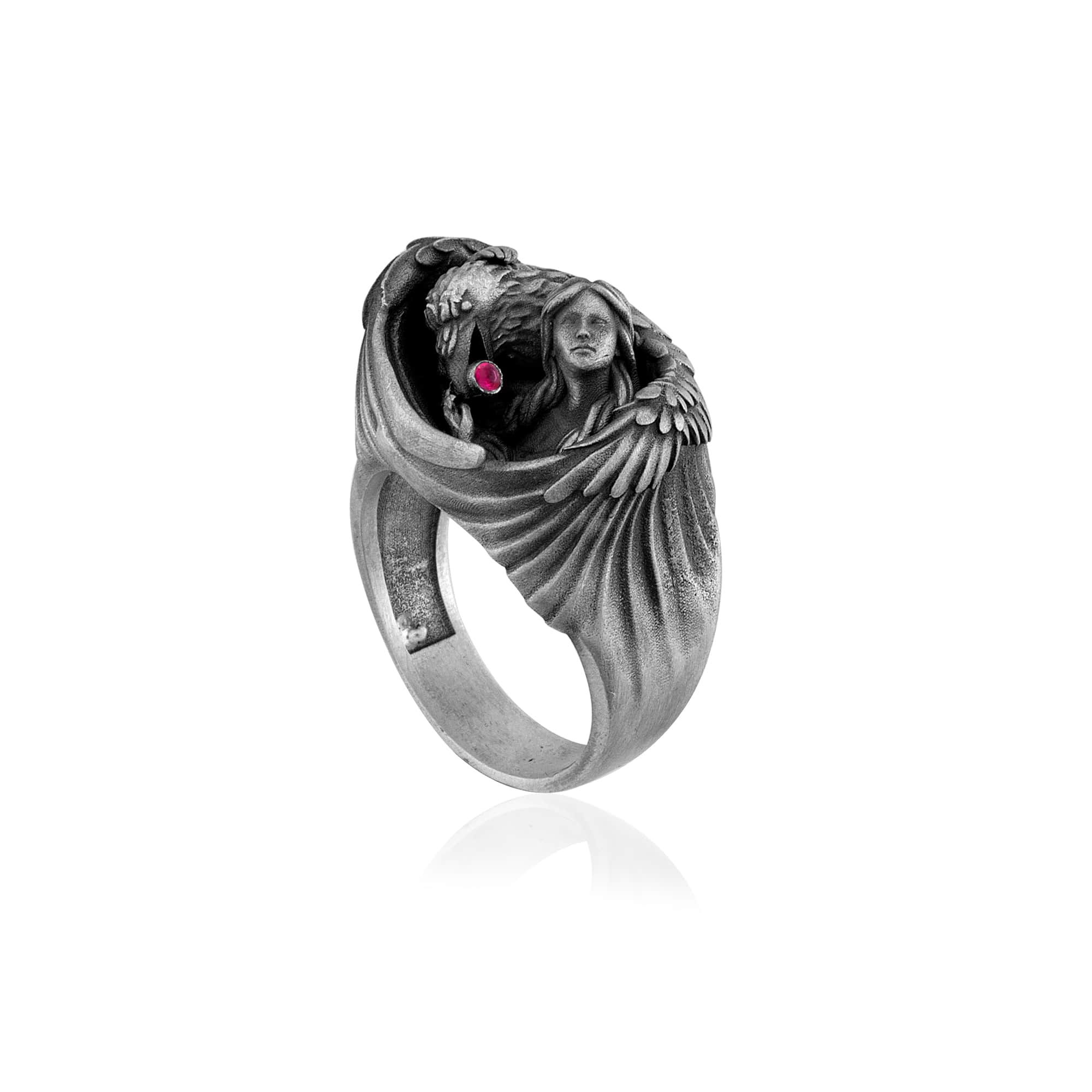 Winged Guardian Pink Stone Ring