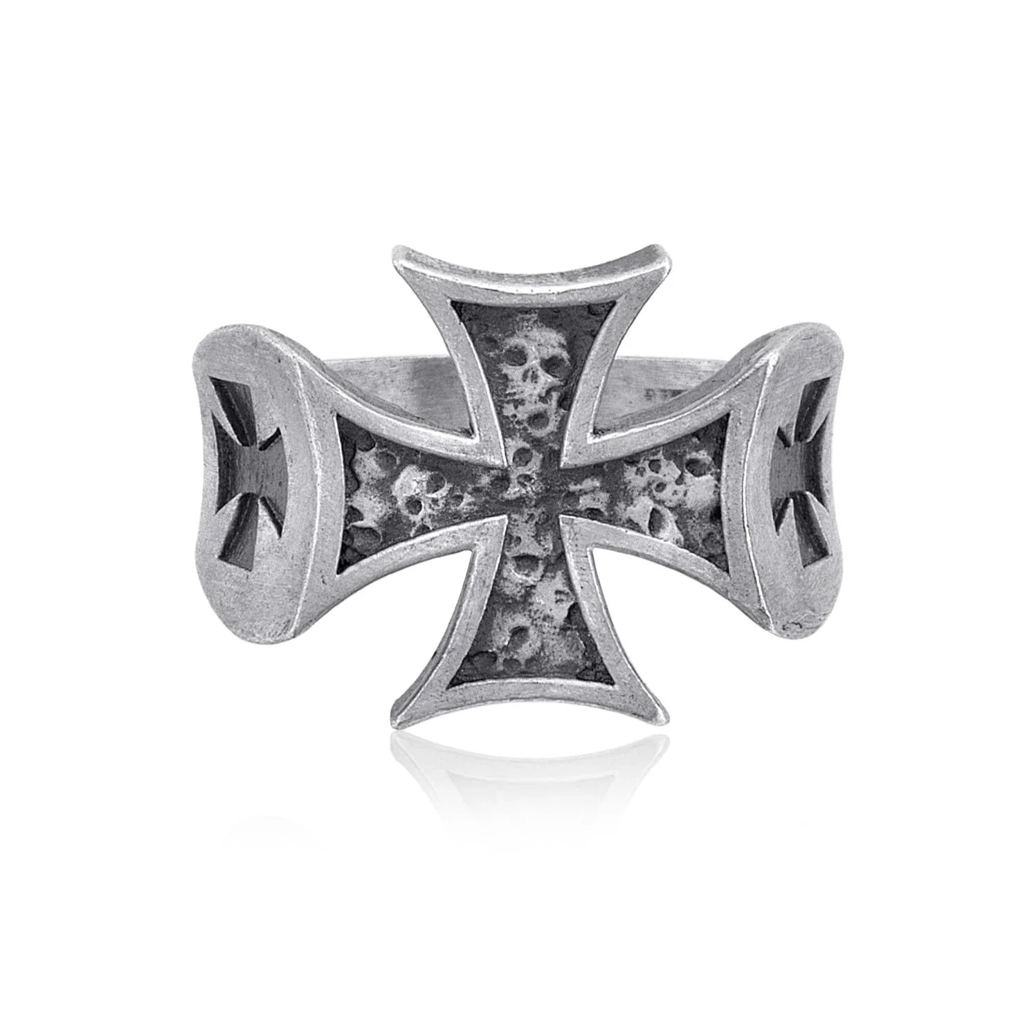 Maltese Cross Skull Heraldic Ring