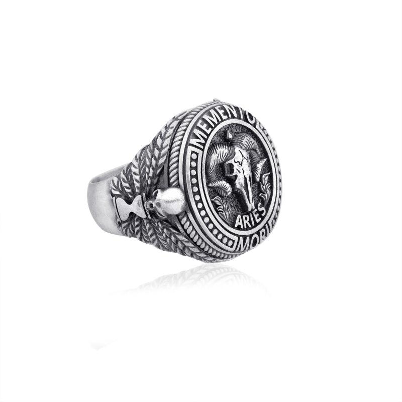 Aries Zodiac Skull Ring
