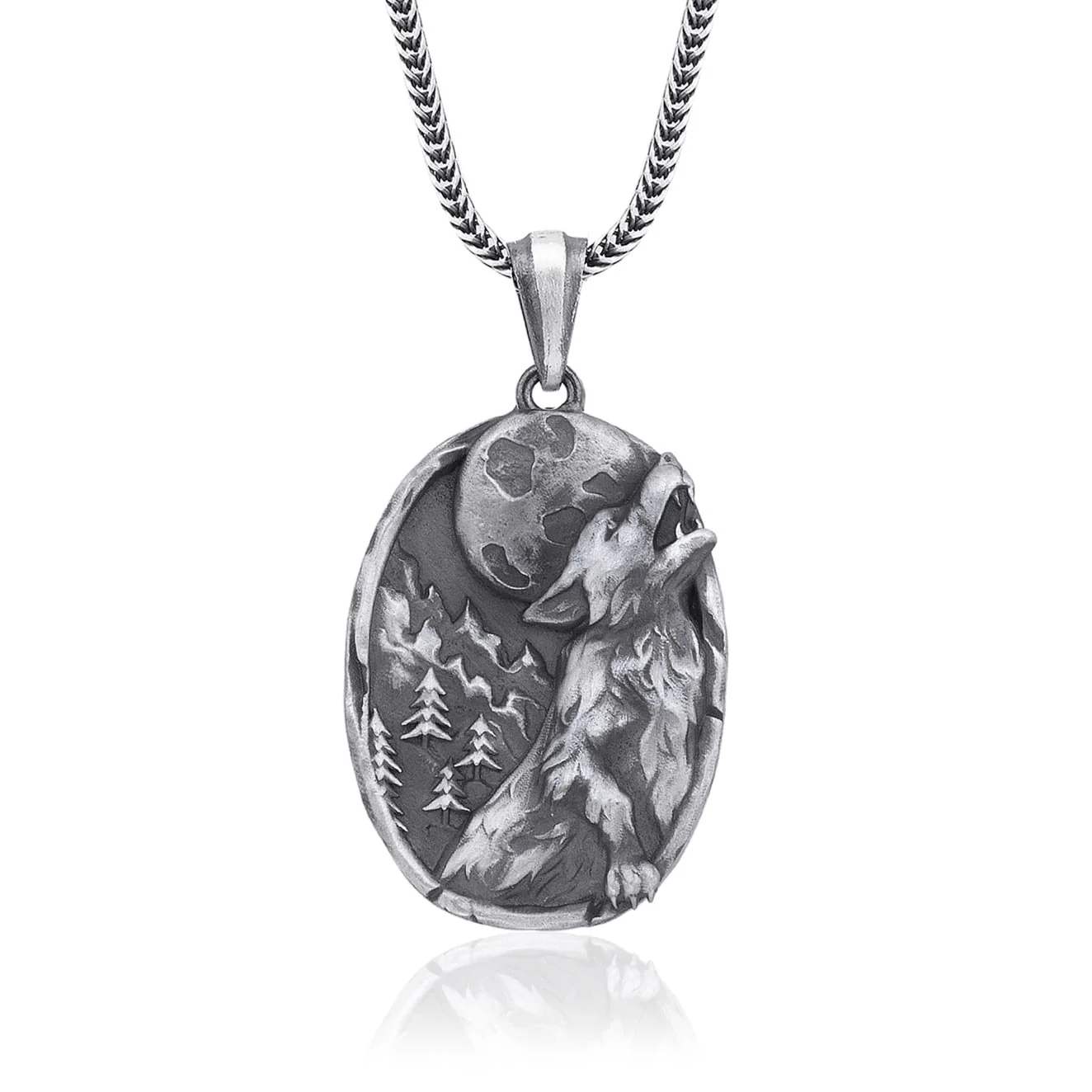 Wolf and Moon Necklace