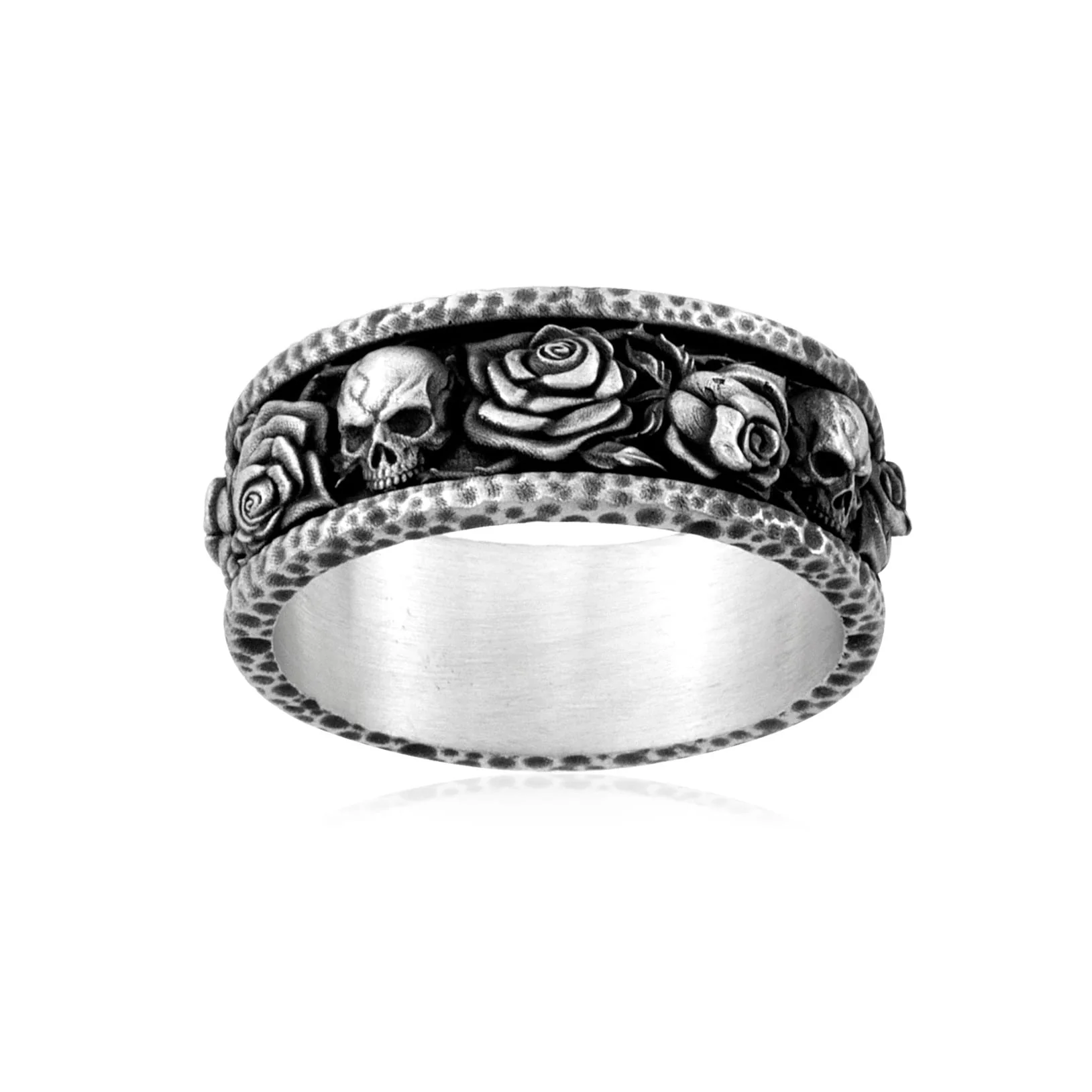 Skull and Rose Band Ring