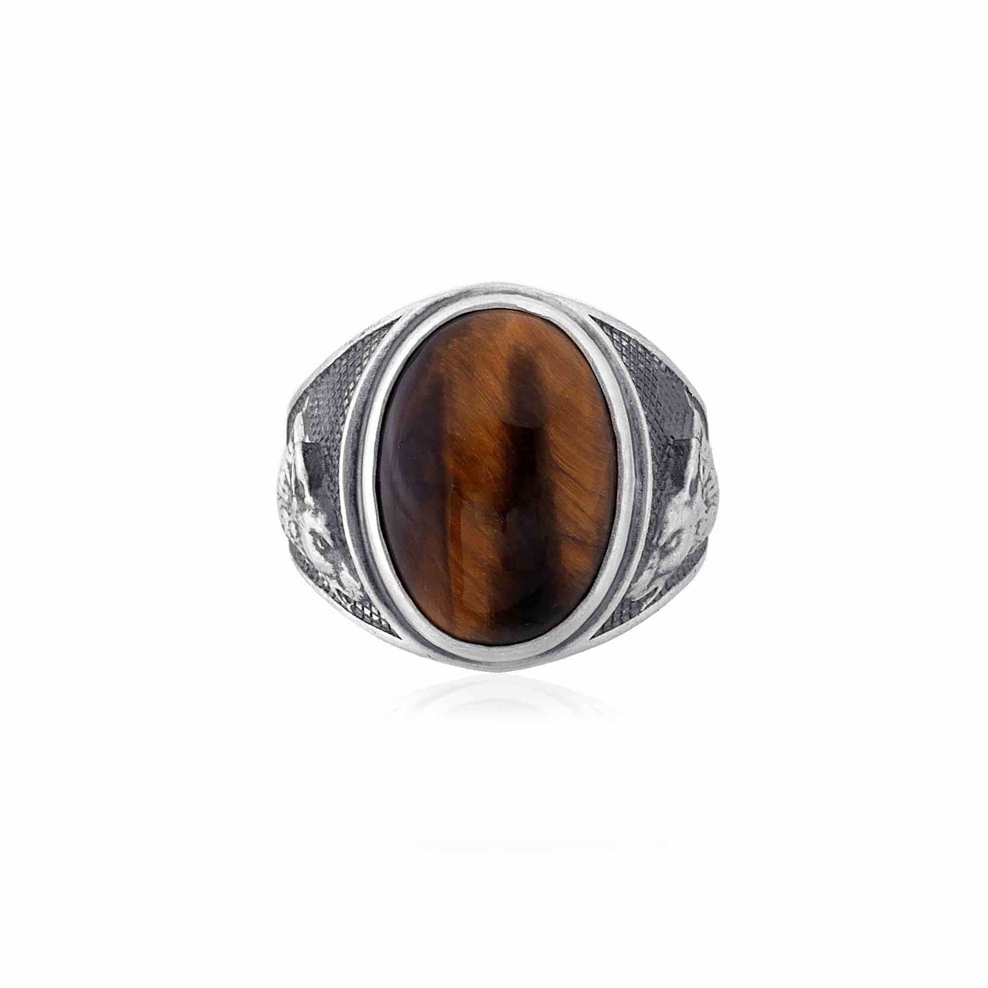 Wolf Tiger Eye Gemstone Ring