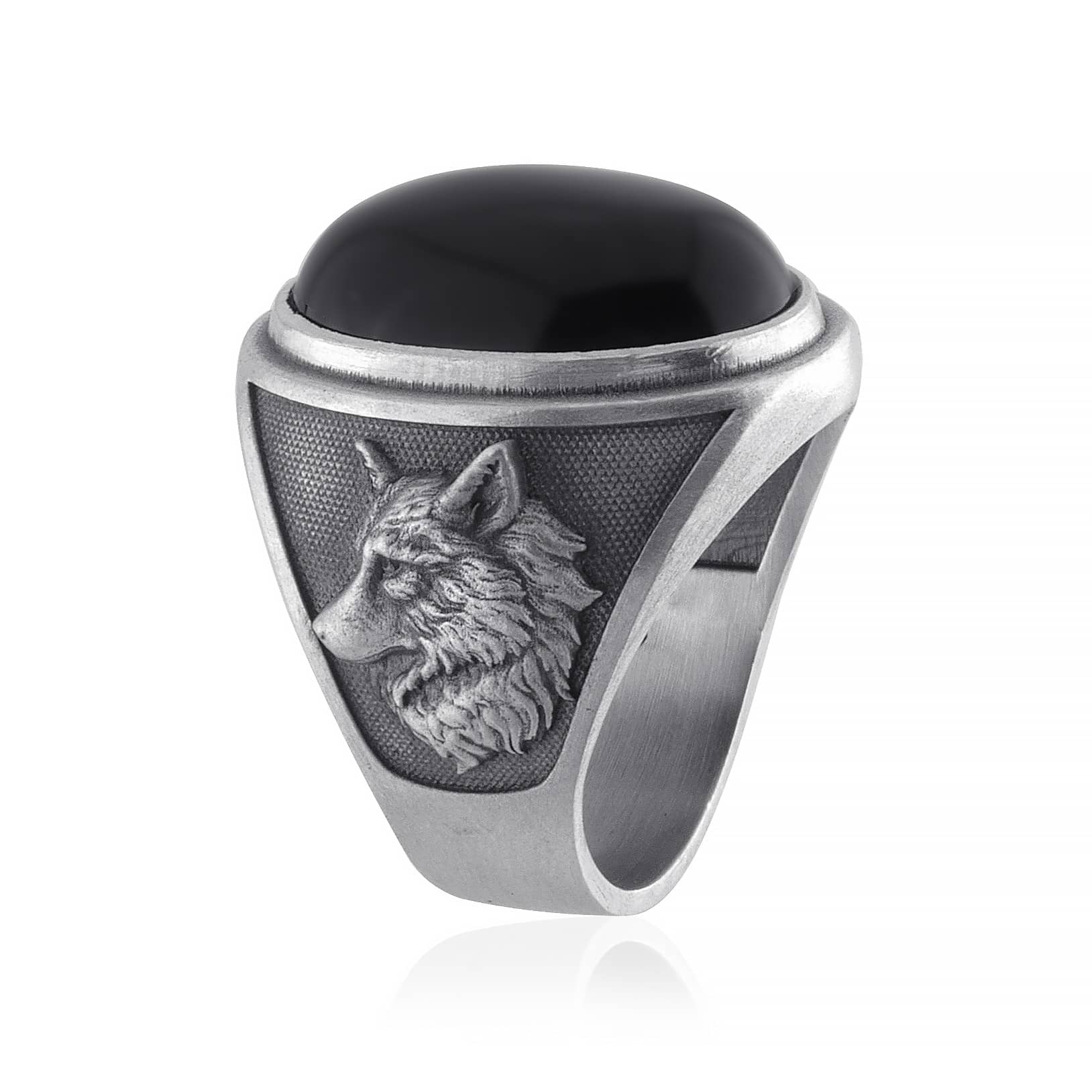 Wolf Face Onyx Ring