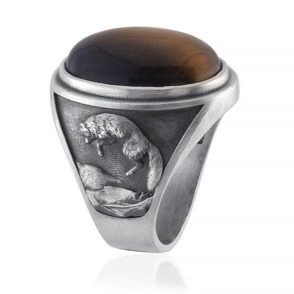 Wolf Tiger Eye Stone Ring