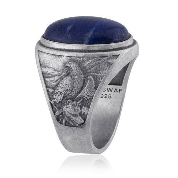 Eagle and Wolf Lapis Lazuli Ring