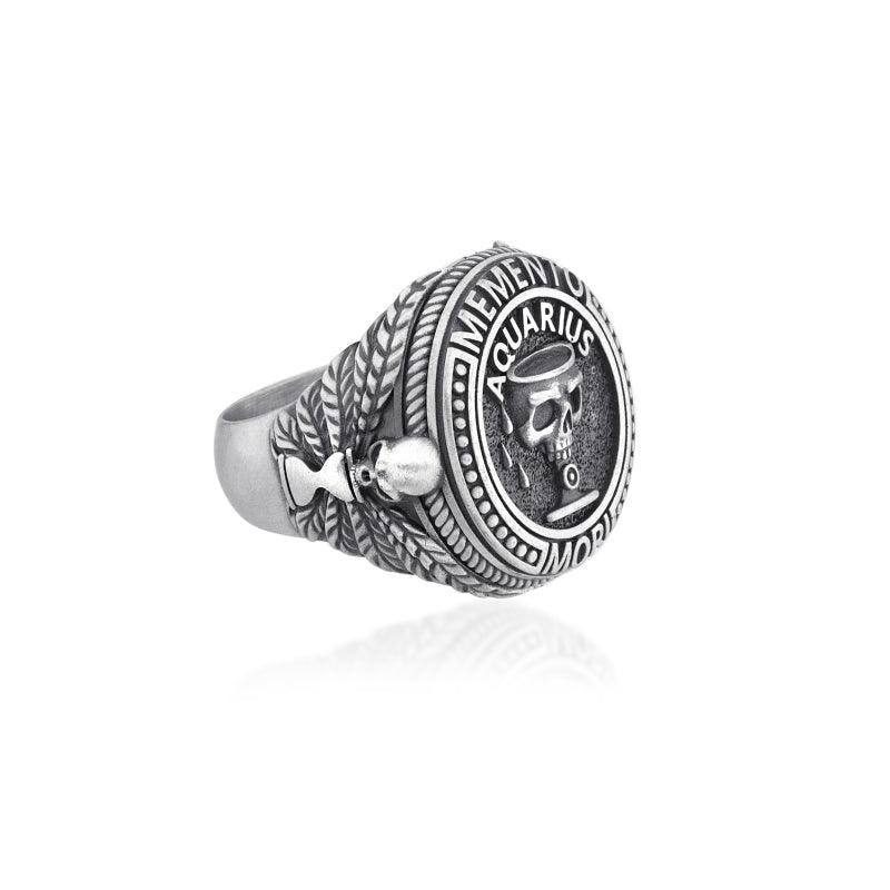 Aquarius Zodiac Skull Ring