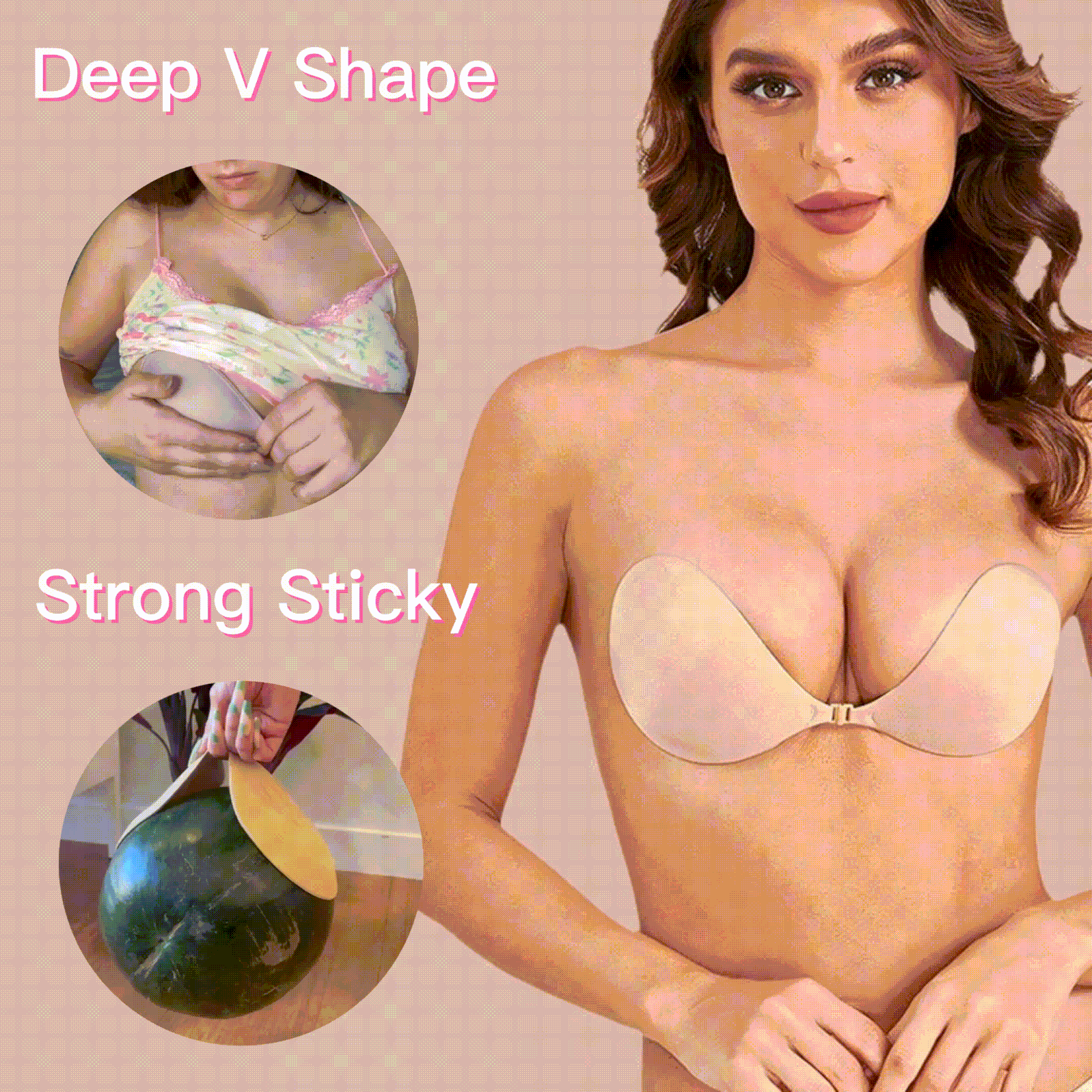LAURACOLLECTIONADHESIVE BRA BACKLESS STRAPLESS REUSABLE STICKY INVISIBLE PUSH UP BRA-BUY 3 FREE SHIPPING