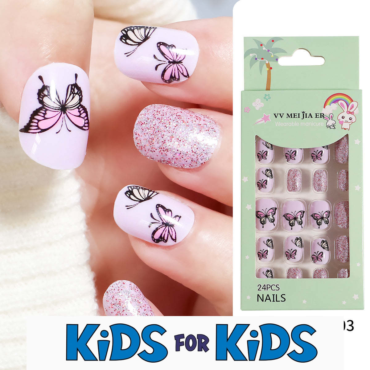 Mini Press On Nails For Kids 24 Pcs KPN1-27| 【SPECIAL BONUS】FREE Professional Adhesive Tabs Included
