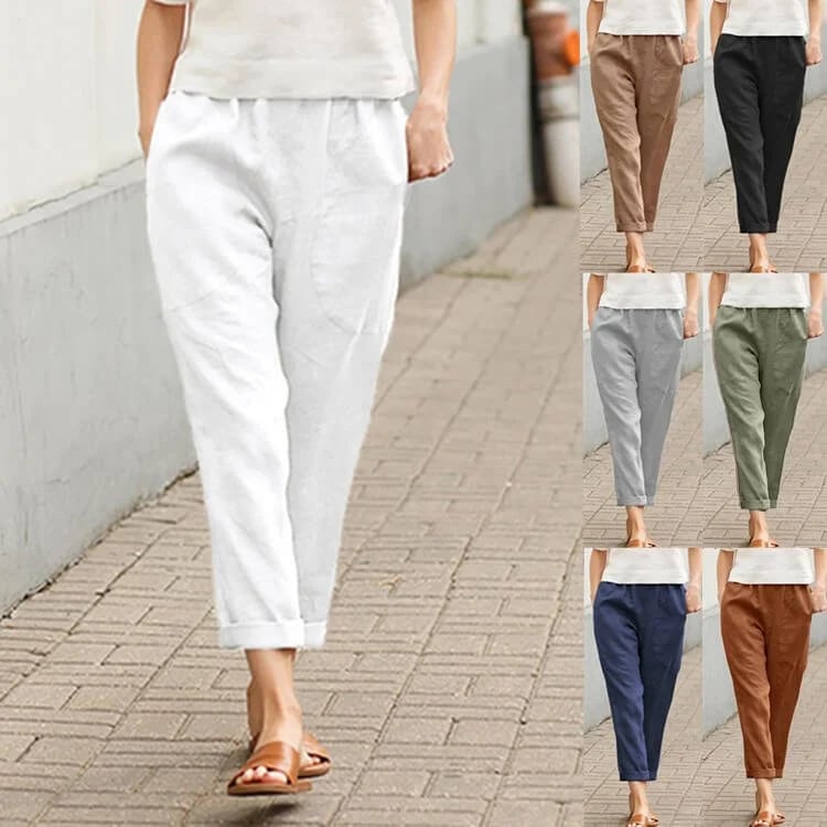 Linen-cotton womens large size loose pants