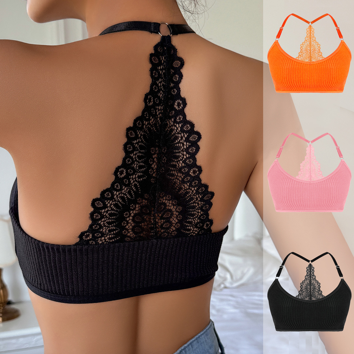 European and American New Style Underwear Bra Womens Lace Vest Collocated Assemblage Double Shoulder Strap Adjustable Foreign Trade Womens Bra