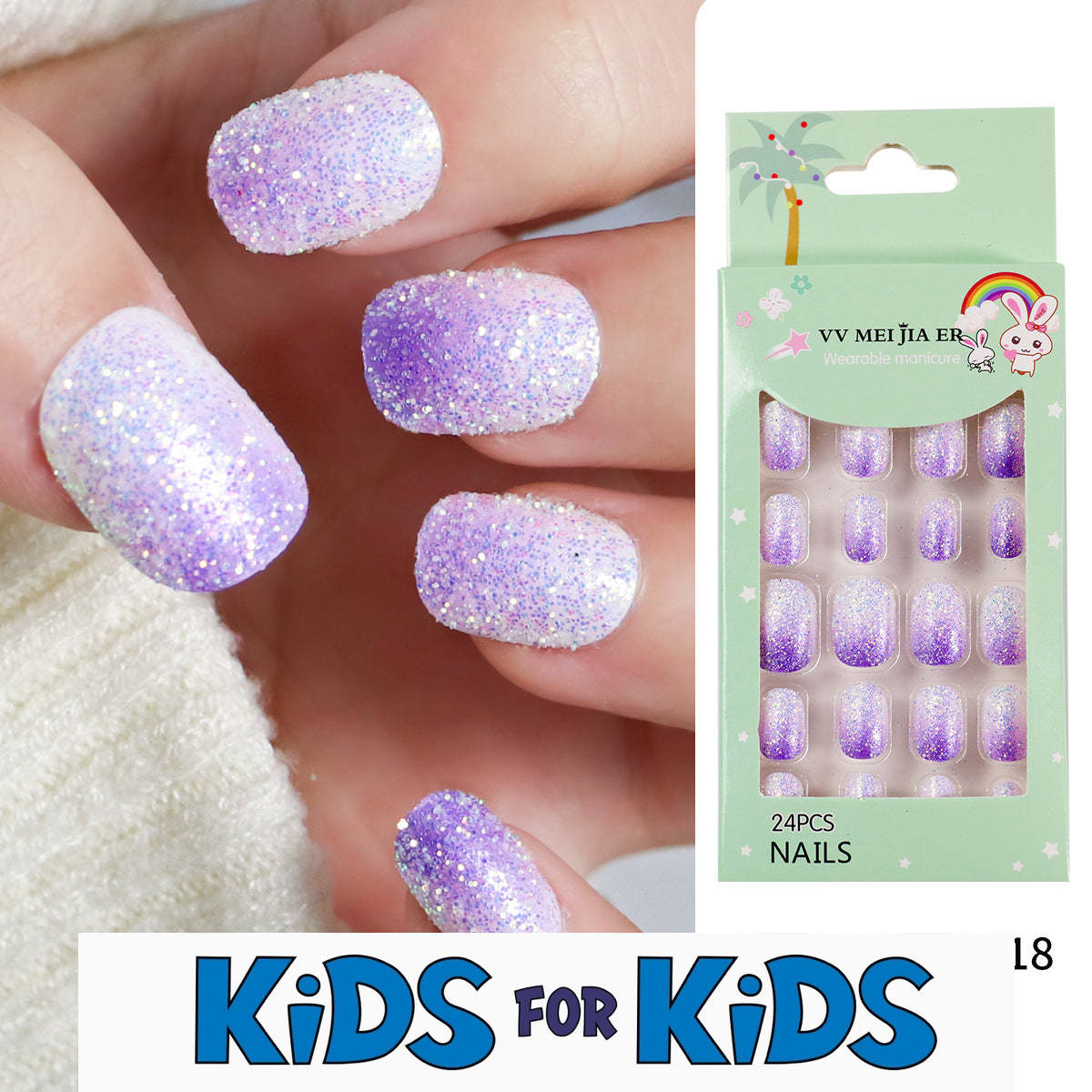 Mini Press On Nails For Kids 24 Pcs KPN1-36| 【SPECIAL BONUS】FREE Professional Adhesive Tabs Included