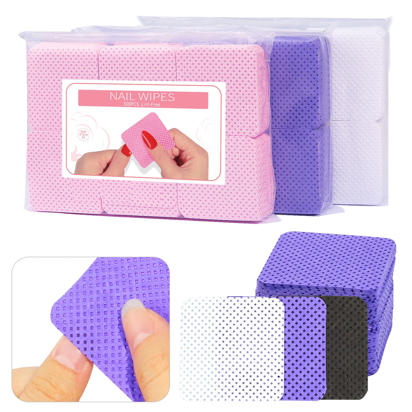 Lint Free Nail Wipes Nail Polish Remover Pads 300PCS Super Absorbent Nail Prep and Gel Polish Remover| 【SPECIAL BONUS】FREE Professional Adhesive Tabs Included