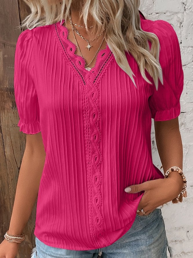 Limited Stock49%OFFV Neck Plain Lace Elegant Shirt(Buy 2 Free Shipping)