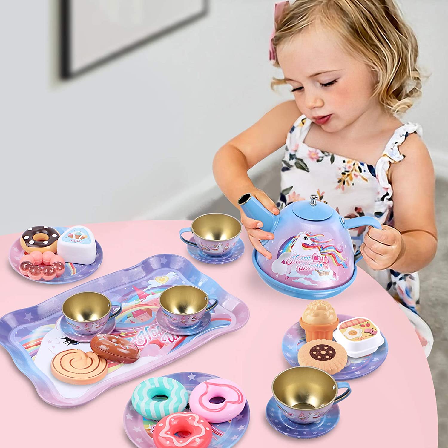 Unicorn Castle Pretend Tin Teapot Set