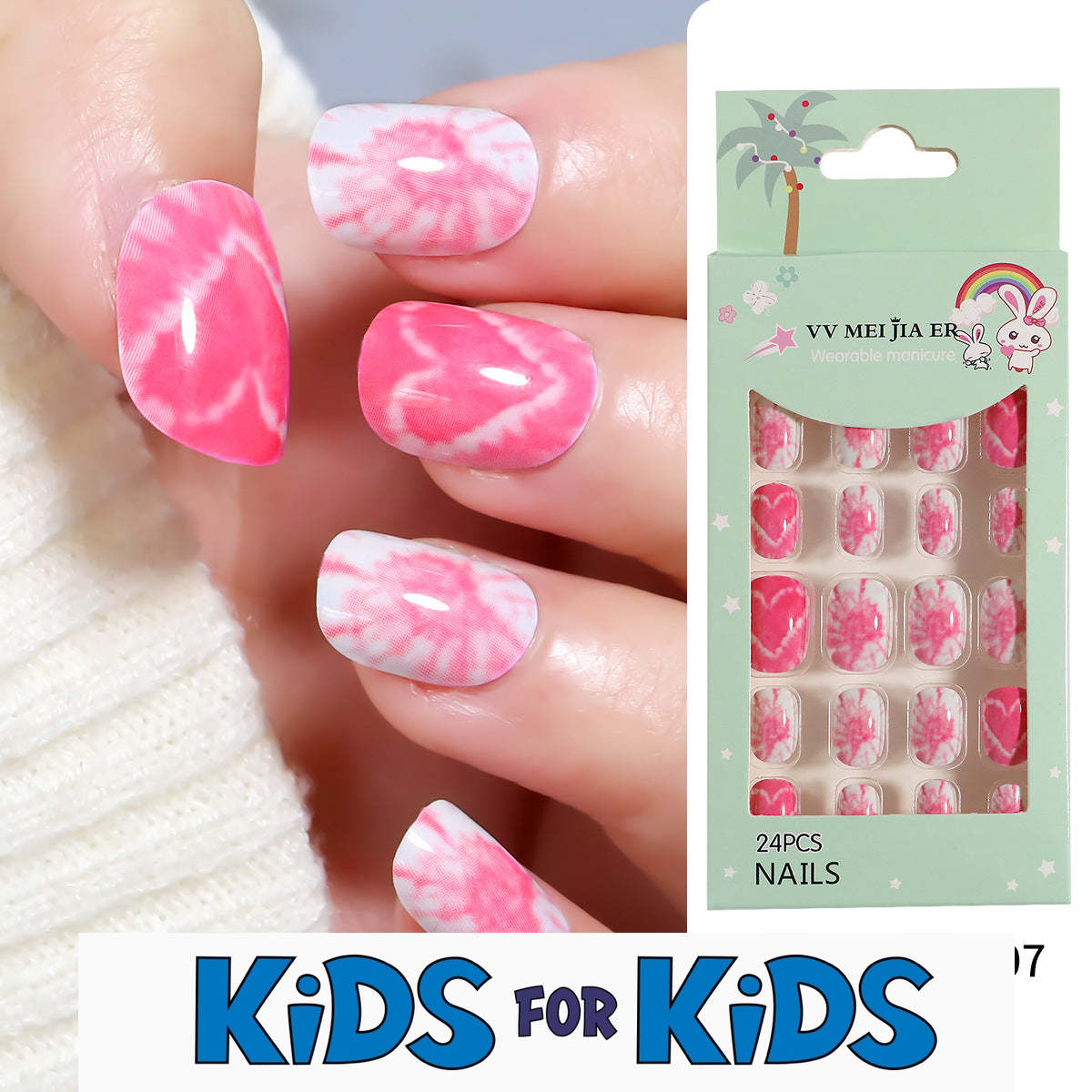 Mini Press On Nails For Kids 24 Pcs KPN1-31| 【SPECIAL BONUS】FREE Professional Adhesive Tabs Included