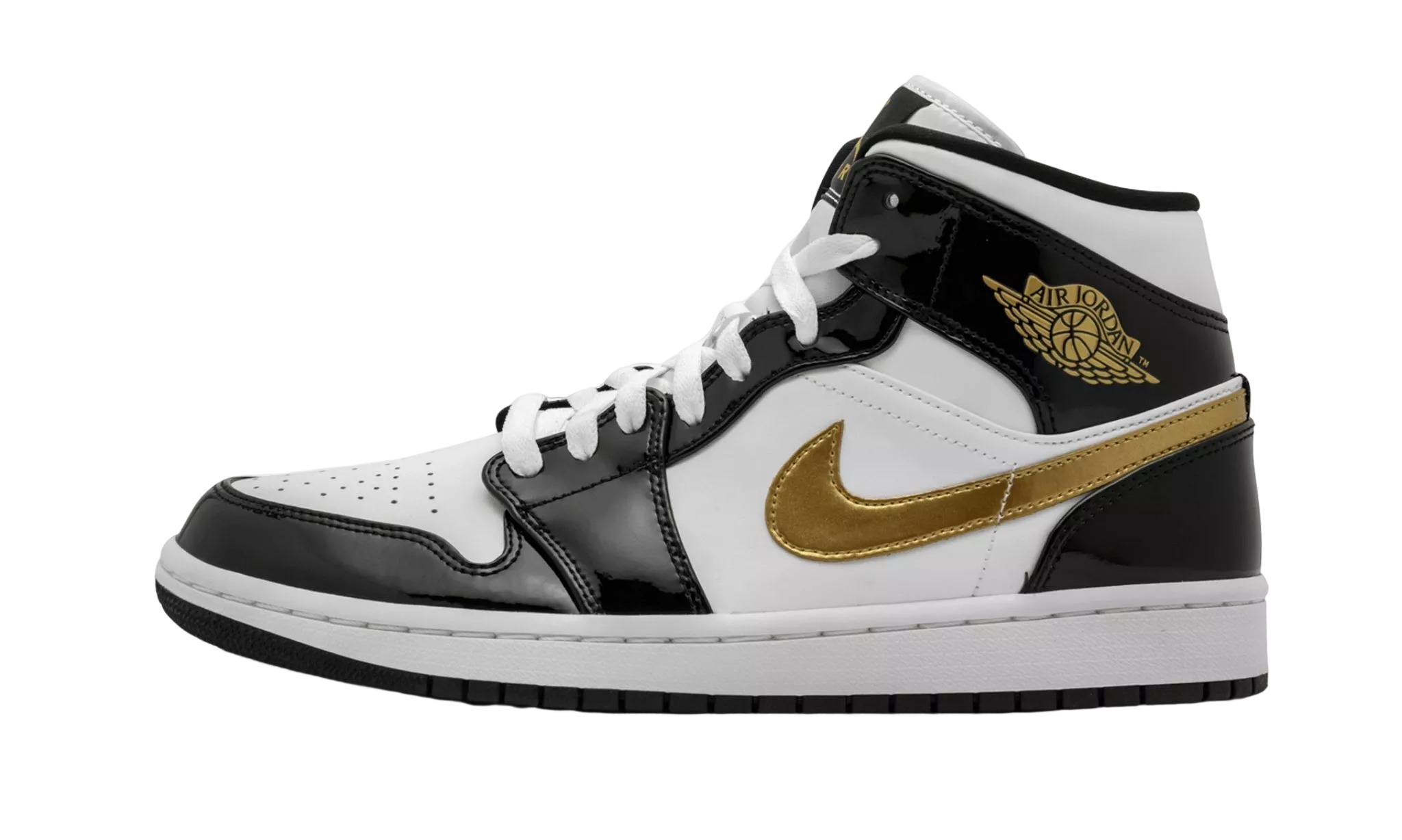 JORDAN 1 MID SE Black Gold Patent Leather
