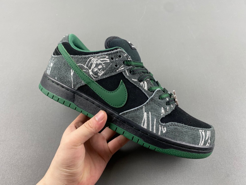 THERE Skateboards x Dunk Low SB Black Gorge Green
