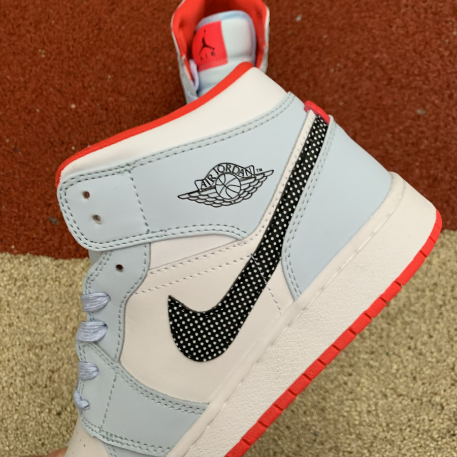 Jordan 1 Mid Half Blue Polka Dot Swoosh