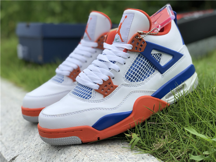 Air Jordan 4 White and Blue Tangerine