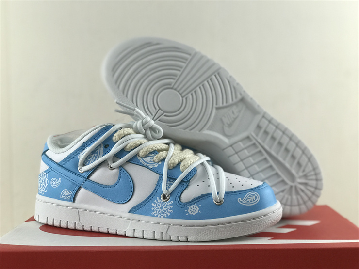 Nike Dunk Low, Low side cashew flower tripartite alliance, white and blue