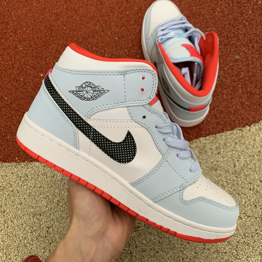 Jordan 1 Mid Half Blue Polka Dot Swoosh