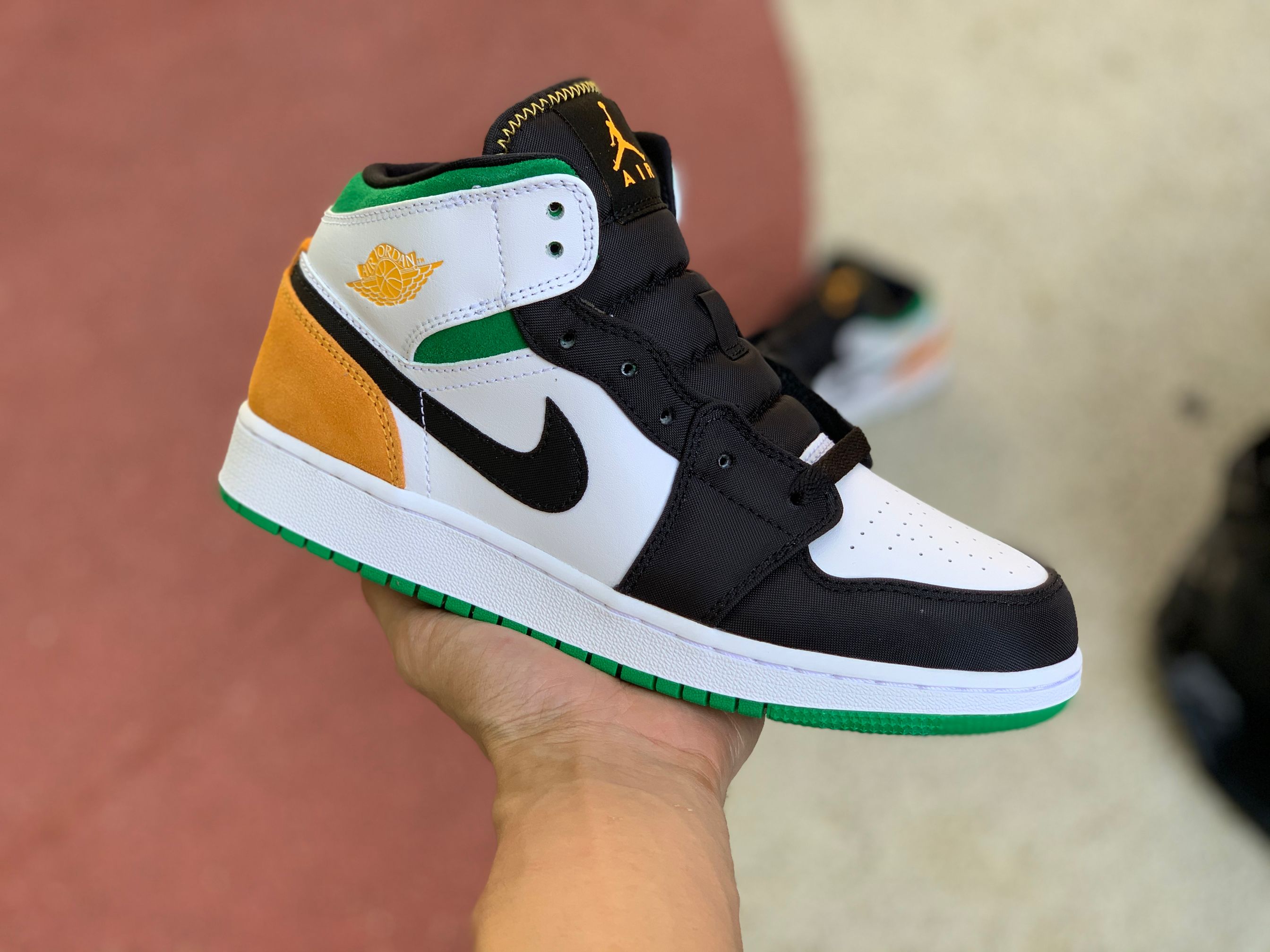 Jordan 1 Mid White Laser Orange Lucky Green