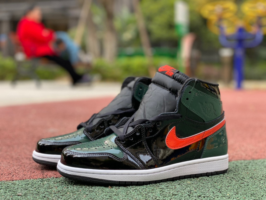 Air Jordan 1 AJ1 solefly Miami Black Green Orange patent leather