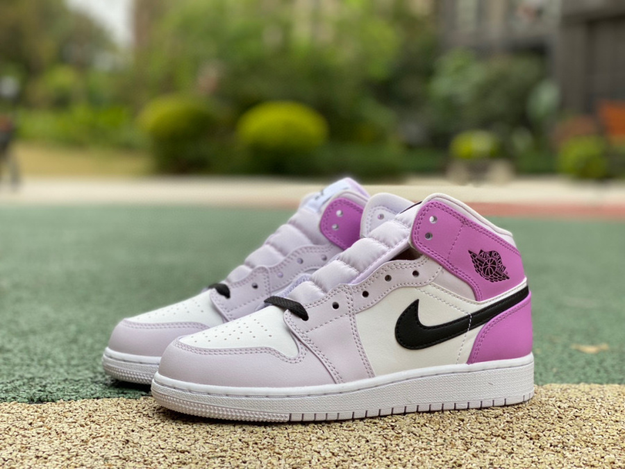 Air Jordan 1 Mid AJ1 GS White Pink Retro Mid-help basketball shoes