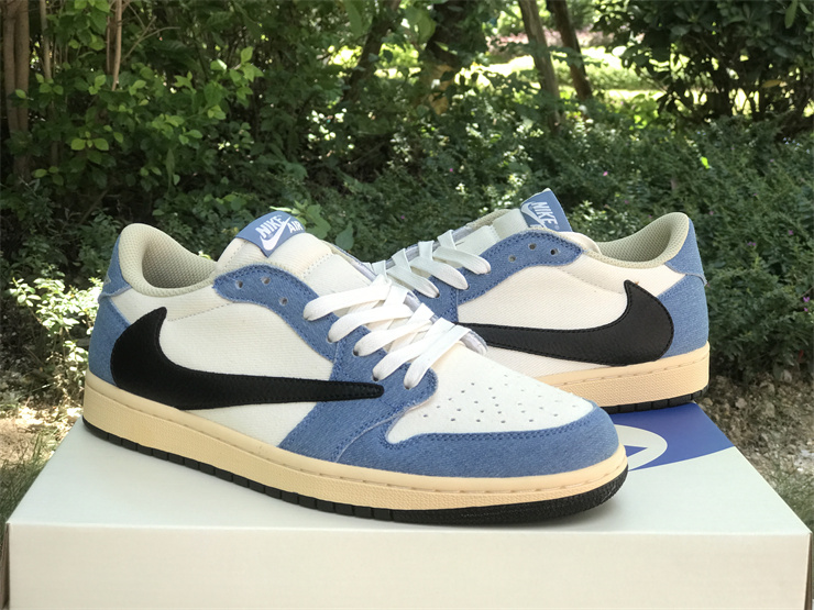 Travis Scott x Air Jordan 1 Reverse hook low-top fabric denim