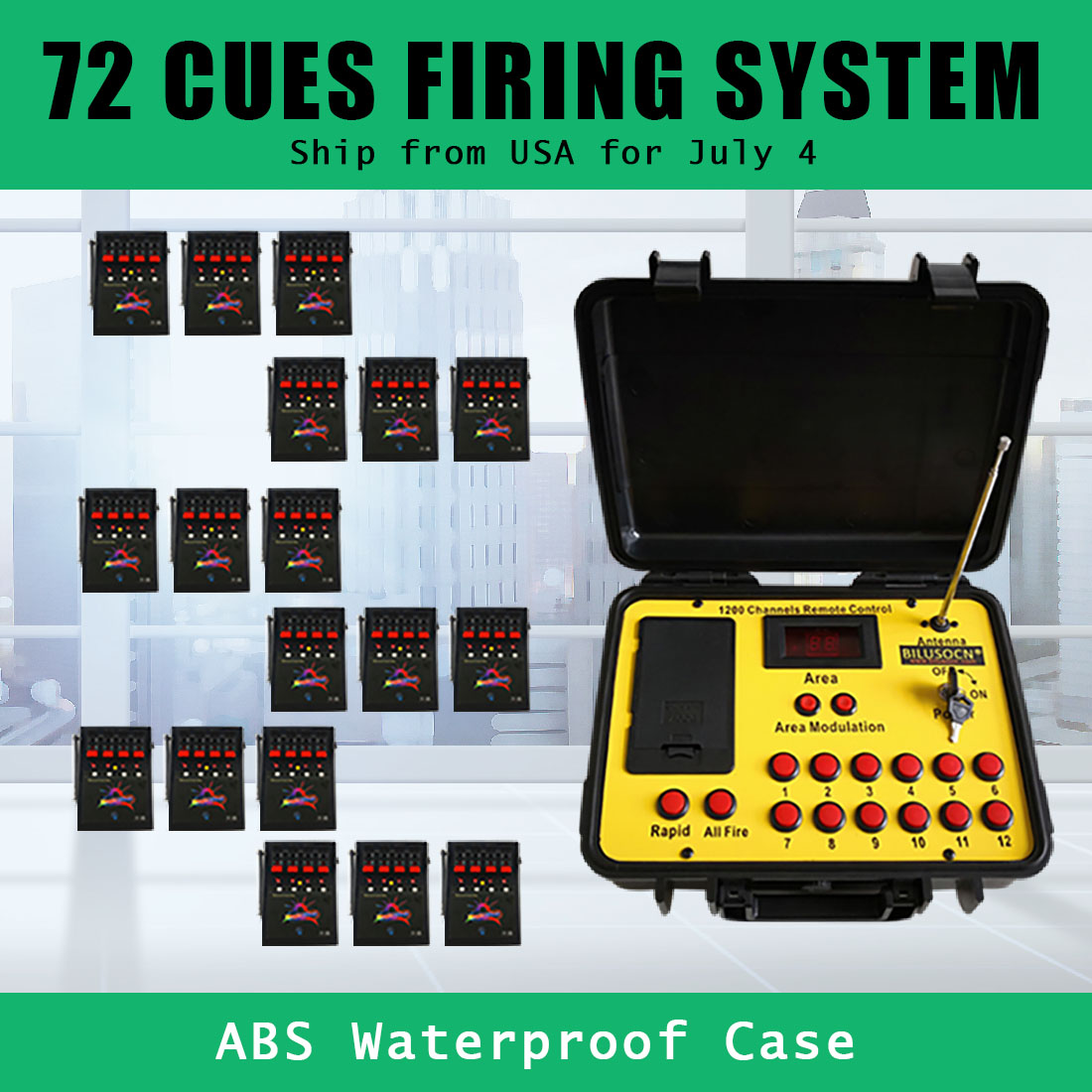 Shipping From USA Bilusocn 500M distance+72 Cues Fireworks Firing System ABS Waterproof Case remote Control Equipment